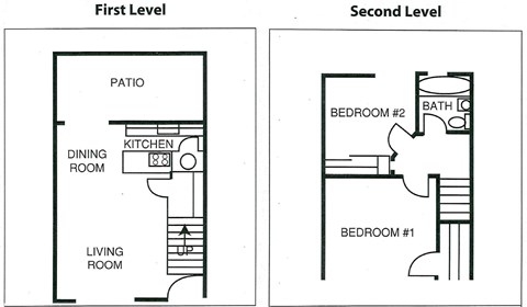 Floor plan for 2 beds, 1 bath, 800 sqft